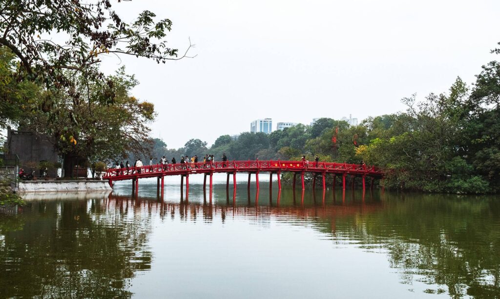 Red bridge to Ngoc Son Temple