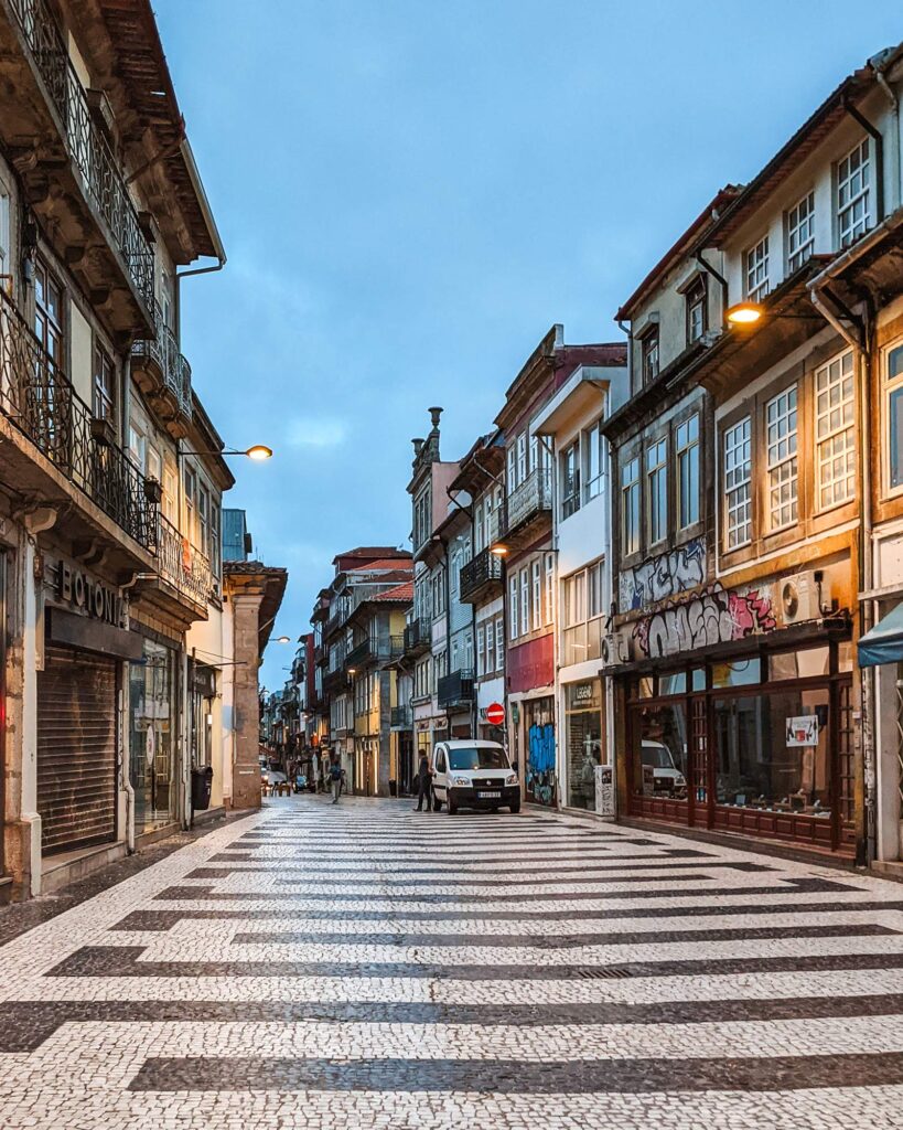 Tiled street in Porto at dawn